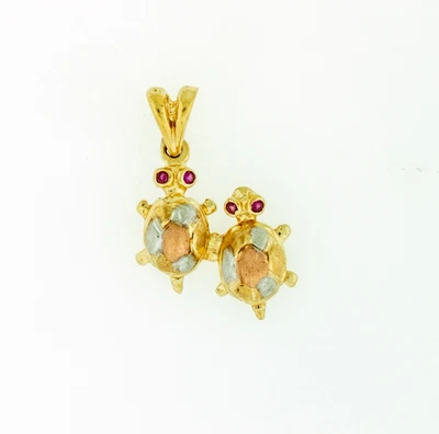 New Solid Real 14 K Gold Multi Tone Two Turtles 2.8 Grams Pendant Charm 28x17 mm - Image 1 of 2