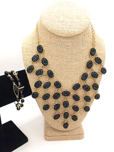 Collar y pulsera a juego de metal sintético Drusy tono negro y dorado - Imagen 1 de 17
