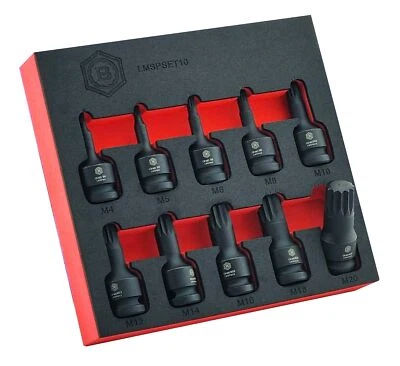 10Pc Spline Xzn Impact Driver Set, 1/2" Drive - Britool Hallmark - Image 1 of 4