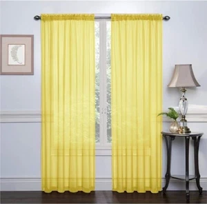 2 Paneles Cortinas Transparentes Voile Tratamiento Ventana 54 x 84 - Color Amarillo - Imagen 1 de 2