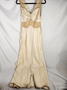 Vintage 1940's Womens Satin Lace Nightgown Slip Dress Retro Classic Almond US/3 - Picture 1 of 6