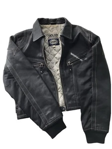 ZINO & JUDY Women's Motorcycle Leather Jacket L Size Vintage European Black Cuir - Picture 1 of 6