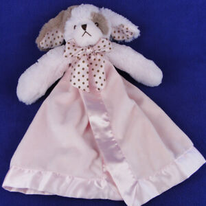 Bearington Baby Pink Plush Puppy Dog Lovey Security Blanket Satin Trim Polka Dot