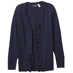 Girls 100% Cotton Knit Cardigan Sweater Open Front Ruffle Trim Long Sleeve 5/6 - Picture 1 of 3