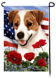 Patriotische Blumen Garten Flagge - braun und weiß Jack Russell Terrier - Bild 1 von 1