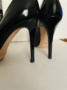 L.K. Bennett London Sledge Platform Pumps Sz 9 Black Patent Leather Heel Shoes - Bild 1 von 7