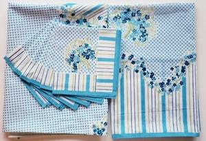 70" Round Blue tablecloth Printed, Round-1 pc +39" Square overlay+6 napkins set - Bild 1 von 18