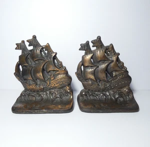 Sujetalibros pesados vintage de hierro fundido bronceado para veleros barcos - Juego de 2 - Imagen 1 de 13