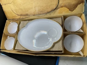 Vintage Federal Glass Co. Snack Time Set Of 4 Plates And Cups 22 kt. Gold Edge - Picture 1 of 13