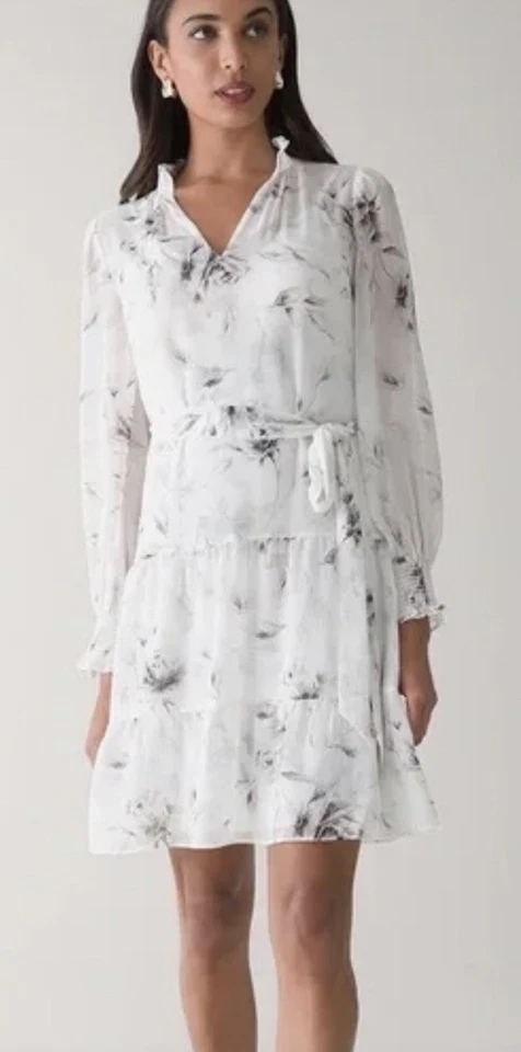 Vestido corto blanco transparente manga larga White House Black Market nuevo con etiquetas para mujer talla XL Foto 1 de 4