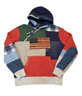 Polo Ralph Lauren Men's Medium American Flag Patchwork Hoodie Sweatshirt USA New