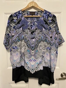 Dana Buchman Women's Blouse Purple Blue Short Sleeve Paisley Floral Size Large - Picture 1 of 4