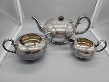 Antique Wm H & S Silverplated Ornate TeaPot, Sugar Bowl and Creamer England 1922