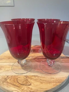Deep Bell, Long Stem Ruby Goblets, Clear Art Glass Stems & Bases, set of 4, EUC - Picture 1 of 9