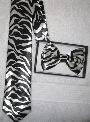 Esmoquin Pajarita Cebra Negro/Blanco + Corbata Cebra Estampado Animal a Juego - ¡Nueva! Foto 1 de 2