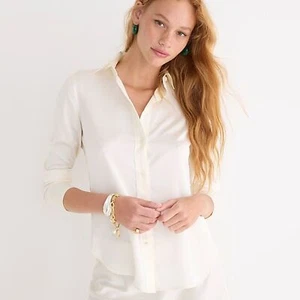 Neu mit Etikett J. Crew Slim-Fit drapiertes seidiges Button-Down Hemd elfenbeinfarben BL104 Größe 14 - Bild 1 von 10