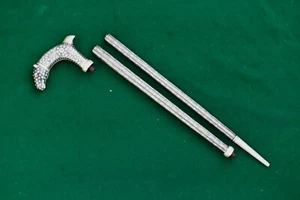 Bastone da passeggio pieghevole argento damascato ferro islamico Mughal indiano vintage - Foto 1 di 10