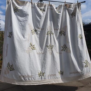 Vintage Tablecloth & 5 Napkins, OLIVE, embroidered, laundered, 64" x 80" - Picture 1 of 20