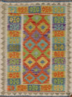 Small Kilim Kelim Handmade Rugs Flatweave Vibrant Geometric Wool Carpet 3x4 ft