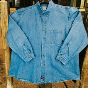 Dickies Denim Shirt Mens 3XL Long Sleeve Button Down Collar Cowboy Western Wear - Picture 1 of 10