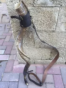Shofar Real Leather Carrying Sling. Hand made. "Old brass" finish accessories. - Picture 1 of 11