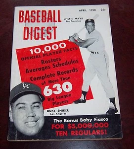 Baseball Digest April 1958 Willie Mays / Duke Snider - Picture 1 of 1