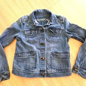 Gap Kids 1969 Denim Trucker Jacket Dark Wash Light Distressing Size XXL - Picture 1 of 8