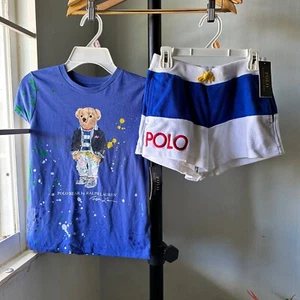 NWT POLO RALPH LAUREN BIG GIRLS M 8-10 BEAR SHIRT + TERRY SHORTS SET LOT OF 2 NE - Picture 1 of 7