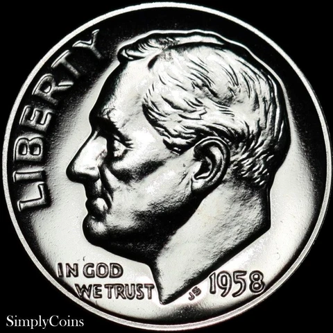 1958 Roosevelt Silver Dime GEM PROOF Uncirculated US Coin From Set MQ Cover