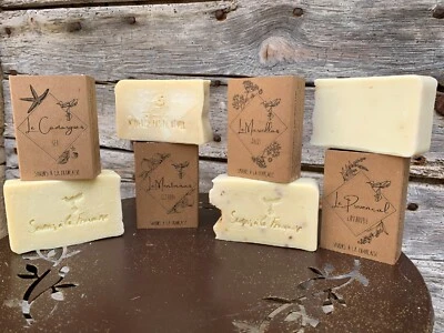 Lot 4 Savons artisanaux 100 gr au Noix, Citron, Sel, Lavande sans parfum ajouté - Photo 1/4