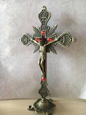Antique Bronze INRI Catholic Altar Standing Religious Crucifix With Base 10 inch