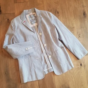 Uniform Womens Blue White Striped Seersucker Sz 10 Cotton Lightweight Blazer - Picture 1 of 10