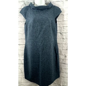 Hobbs London Grey Blue Shift 100% Wool Size 12 Sleeveless Roll Neck Cap Sleeve - Picture 1 of 12