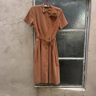 Vestido Monedero Pana Vintage Años 40 Años 50 Raro Novedad Con Cinturón Midi Foto 1 de 4