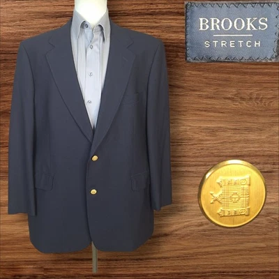 Blazer Brooks Brothers elástico para hombre 46R azul marino con botones dorados lana Foto 1 de 4