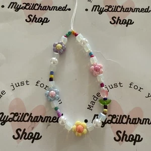 Cell Phone Charm Strap Rainbow colors With Flowers New - Photo 1 sur 4