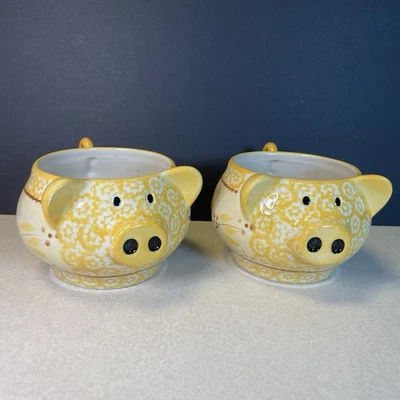猪形黄色温度旧世界碗 - 2 件套 — 第 1/4 张图片