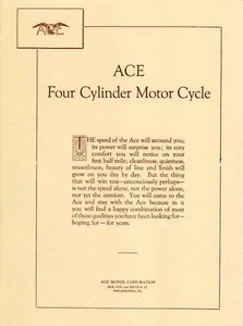 Ace 1920 anuncio de motocicleta de cuatro cilindros - reproducción - Imagen 1 de 2