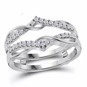 10k White Gold Womens Round Diamond Wrap Ring Guard Enhancer Wedding Band 1/4 - Picture 1 of 2