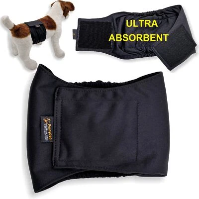 Male Dog Diaper LEAK PROOF Belly Band Washable ULTRA ABSORBENT Small Large Black - Image 1 of 4