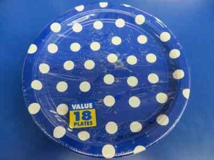 Blue Polka Dot Solid Color Bright Birthday Party Paper 10" Paper Banquet Plates - Picture 1 of 1