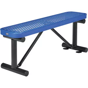 48"L Outdoor Steel Flat Bench Expanded Metal Blue - Picture 1 of 8