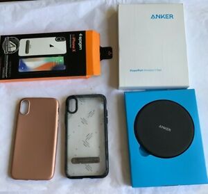 Apple iPhone X Spigen Clear Black Pink Case & Anker Wireless Pad 3 pcs