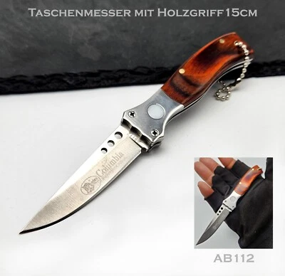 SEJ® KaSul®AB112 | Taschenmesser Klappmesser Holz Griff 15,3cm Outdoor Kette + Etui