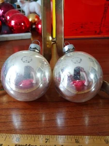 Vtg Pair of Mercury Glass Shiny Brite? Silver Christmas Tree Holiday Ornaments 2 - Picture 1 of 5