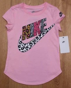 Nike Girl T-Shirt ~ Pink, Black, Gray, Brown & White ~ Leopard Print ~ Size 5 - Picture 1 of 2