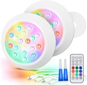 2PAck Rechargeable LED Pool Lights, 5.9" RGBW Submersible Pool Lights w/ Remote - Picture 1 of 6