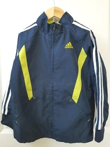 Adidas Boys Jacket In Dark Blue W/ Neon Green Stripe Pattern Long Sleeve Size 6 - Picture 1 of 16