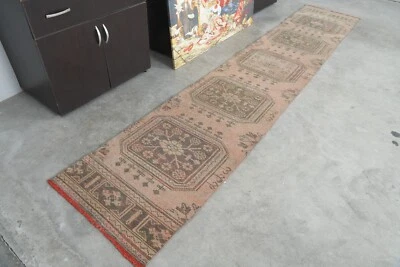 Alfombras de corredor Oushak alfombra turca suave 2x12, alfombra antigua alfombra de colección corredor, 452 Foto 1 de 4