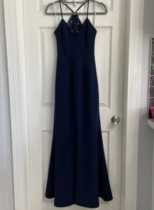 Lovers + Friends Helena Side Slit Lace Maxi Dress Size 2 Navy Blue Prom Ball - Picture 1 of 10